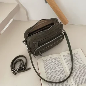 Niche Large Capacity Cowhide Messenger Bag Multi Pocket Matte Leather Vintage Crossbody Bag Underarm Camera Bag