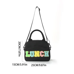 Nylon Insulated Embroidered Letter Lunch Bag Shoulder Adjustable Large Capacity Fresh Ice Bag Outdoor Camping Cooler Bag
