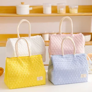 Nylon Portable Lunch Box Bag Solid Color Large Capacity Lunch Bag