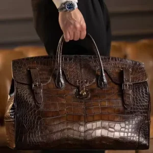 OEM Croc Stamped Cow Leather Weekender Duffel Bag for Business Travel Gym Sports