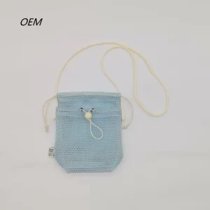 OEM Custom Polyester Drawstring Mesh Bag Packable Storage Pouch for Resort Merchandise Island Souvenir