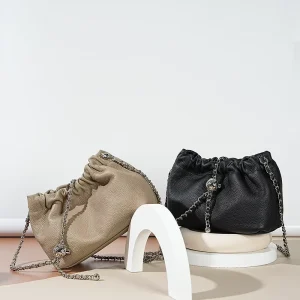 OEM Custom Women’s High-End Genuine Leather Crossbody Bag Chain Lock Buckle String Closure Summer Handbag