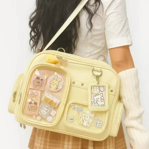 OEM Double Window Waterproof Zipper Fashion Cartoon Anime Merch Pin Display Messenger Shoulder Handbag Custom Japanese Ita Bags