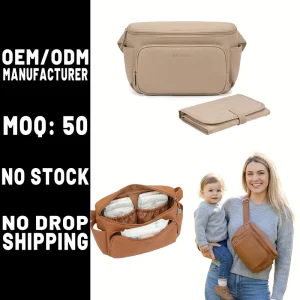 OEM Factory Vegan Premium Leather Fanny Pack Diaper Bag Compact Changing Pad and Baby Wipes Storage Mommy Diaper Waist Bag