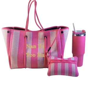 OEM Luxury Women Handbag Beach Bags Large Capacity Neoprene Beach Tote Bag Traveling Shoulder Bag with Small Purse Set