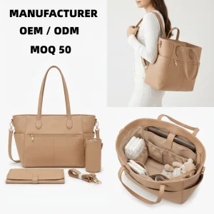 OEM Manufacturer Custom Leather Diaper Tote Bag Premium PU Mommy Tote Stylish Baby Organizer Bag for Everyday Use