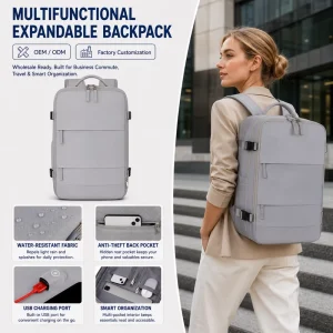 OEM ODM Convertible Tech Backpack 17.3 Inch 40L Waterproof Business Laptop Bag Hidden Pocket Oxford Internal Frame