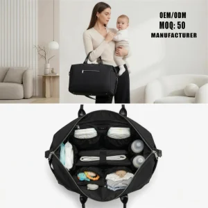 OEM ODM Diaper Bag Manufacturer Durable Nylon Baby Diaper Travel Maternity Bag with USB Charging Port and Stroller Straps