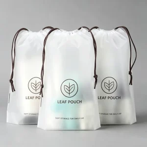 OEM ODM Eco-Friendly Frosted PE Drawstring Gift Packaging Bag Waterproof Travel Organizer Pouch with Custom Print for Small Item