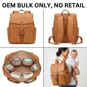 OEM ODM Factory Custom Diaper Bag Vegan PU Leather Baby Back Pack Portable Multi Pockets Nappy Mother Mommy Bag with Tassel