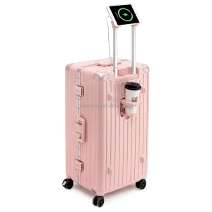 OEM ODM Luxury Multifunctional Abs PC Hard Shell Luggage Travel Bags with Spinner Wheel and Aluminum Frame Suitcase