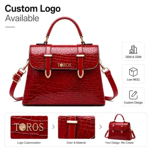 OEM ODM PU Leather Crocodile Texture Handbag Manufacturer Custom Logo Private Label Top Handle Bag for Brands