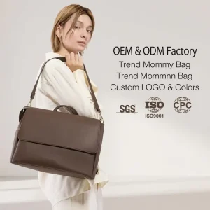 OEM ODM Trending Fashion Portable Large Capacity Custom LOGO PU Vegan Leather Diaper Bags Women Mommy Baby Diaper Bags