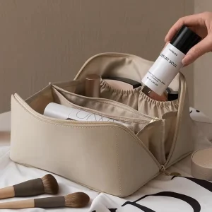 OEM PU Leather Makeup Storage Bag With Zipper Closure Women’s Large Travel Cosmetic Organizer
