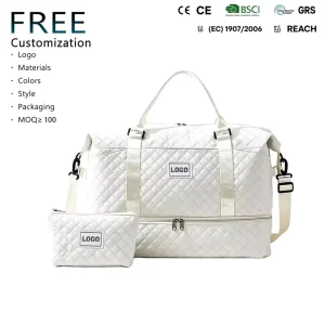 OEM Quilted Duffle Bag Large Capacity Overnight Bag Dry Wet Separation Gym Travel Bag Luggage with Shoes Compartment