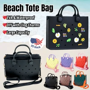 Ocean Vibe EVA Tote Handbag Punch Holes for Clog Charm Lightweight Waterproof Bag for Seaside DIY Shoe Charm Beach Bag Handbags