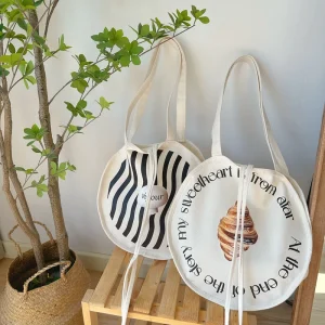 Organic Cotton Canvas Tote Bag Durable Folding Round Shape Custom Circle Design for Letter Shopping