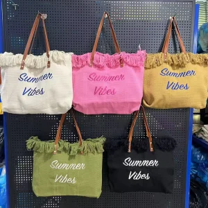 Outdoor Fashion Large Capacity Canvas Bag Embroidered Tote Handbag Women’s Woven Beach Bag Shoulder Bag