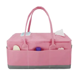 Oxford Fabric Diaper Caddy Portable Handle Baby Diaper Organizer Multifunction Storage Bag with Zip-Top Cover for Going Outdoor