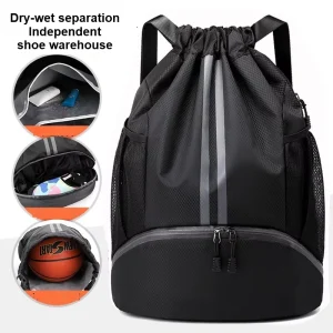 Oxford Polyester Sport Backpack Custom Logo Dry Wet Separation Drawstring Bags Durable Nylon Lining