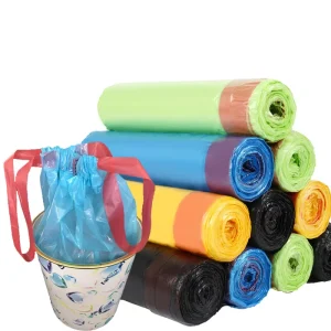 PE Plastic Trash Garbage Can Liners Drawstring Garbage Bag on Roll Strong Thick Hotel Kitchen Waste Plastic Bags