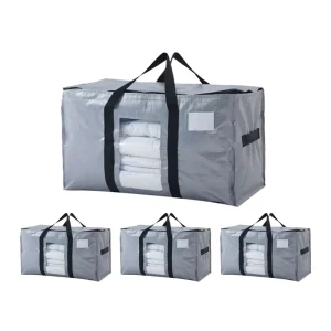 PE Woven Moving Bag Extra Large Waterproof Storage Totes With Clear Window Reinforced Handles Packing Bag For College Students