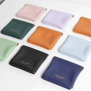 PU Leather Automatic Closed Shrapnel Bag Small Cosmetic Lipstick Pouch Shrapnel Makeup Jewelry Bag WIth logo