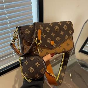 PU Leather Chain Printed Shoulder Messenger Bag Versatile Design Women Single Handle Lady Style