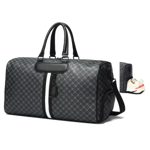 PU Leather Duffel Bags Men Business Custom Logo Travel Bags Shoes Compartment Gym Bag