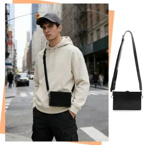 PU Leather Men’s Messenger Bag Business Crossbody Bag Mobile Phone Bag for All Season With Zipper Closure