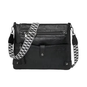 PU Leather Solid Fashion Crossbody Shoulder Bag for Women with Wide Strap Retro Travel Shopping Messenger Bag