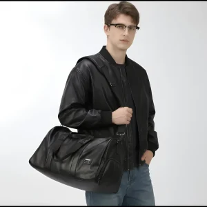 PU Leather Travel Duffel Bag With Separate Shoe Compartment Large Capacity Weekender Bag for Men Women Gym Fitness Business Trip