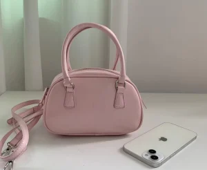 PU Texture Silver Single Zip Closure Small Square Polyester Handbag