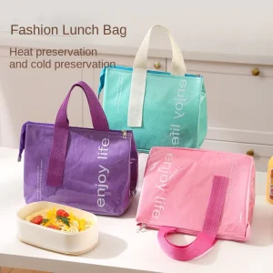 PVC Bento Lunch Bag with Zipper Closure Aluminum Foil Cotton Lining Thickened Insulation for Office and Picnic Use