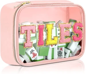 PVC Mahjong Tiles Storage Bag Chenille Letter TILES Waterproof Polyester Bag Portable Mahjong Game Tile Carry Organizer Pouch