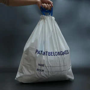 Patient Belonging Bag White with Drawstring Tie Name and Room Print Hospital Property Bag for Patient Storage Disposable Medical