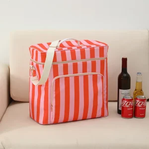 Personalized Canvas Striped Pouch Bag Travel Insulated Lunch Cooler Bag