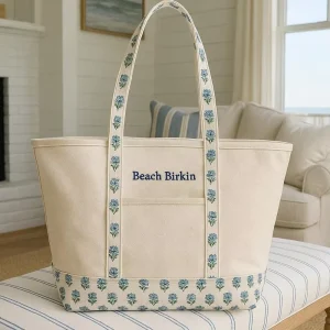 Personalized Custom Embroidered Monogram Solid Color Canvas Tote Bag Preppy Boat & Beach Style Winter Spring Summer Travel Bag