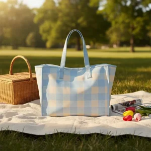 Personalized Embroider Plaid Eco-Friendly Portable Large Capacity Daily Use Tote Bags for Women