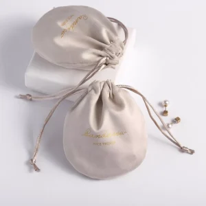 Personalized Logo Print Drawstring Packaging Suede Bags Round Bottom Custom Jewelry Pouches Flannel Cosmetic Bags