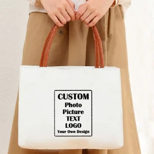 Personalized Picture Customization Summer Portable Canvas Beach Tote Bag with Embroidery Open Closure Monogrammed Gift