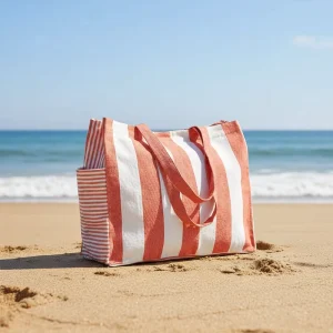 Personalized Striped Eco Friendly Portable Large Capacity Daily Use Tote Bags for Women