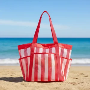 Personalized Striped Zipper Eco Friendly Portable Large Capacity Daily Use Tote Bags for Women