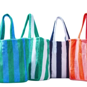 Personalized Women’s Large Capacity Beach Tote Bag Solid Color Terry Cloth Shoulder Handbag Open Custom Stripes Fashion Design