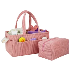 Pink Corduroy Diaper Caddy Organizer Nappy Bag and Small Pouch Set