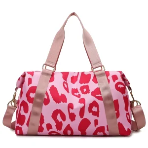 Pink Gym Bag Cross body Pull rod Multifunctional Weekender Overnight Cow Texture Sports Travel Bag