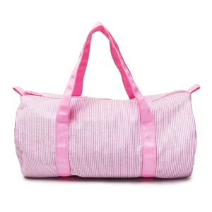 Pink Seersucker Kids Duffel Bag Lightweight Weekender Carry-on Zipper Closure