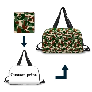 Polyester Camouflage Print Sports Duffle Bag Waterproof Canvas Gym Bag for Travel Outdoor with Custom Print