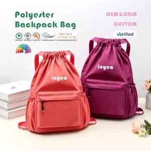 Polyester Drawstring Bag Custom Logo Eco Friendly Waterproof Gym Sports Backpack Bag with Zipper