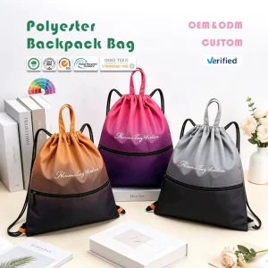 Polyester Drawstring Sports Backpack Gym Waterproof Custom Logo Fitness Bag with Handle
